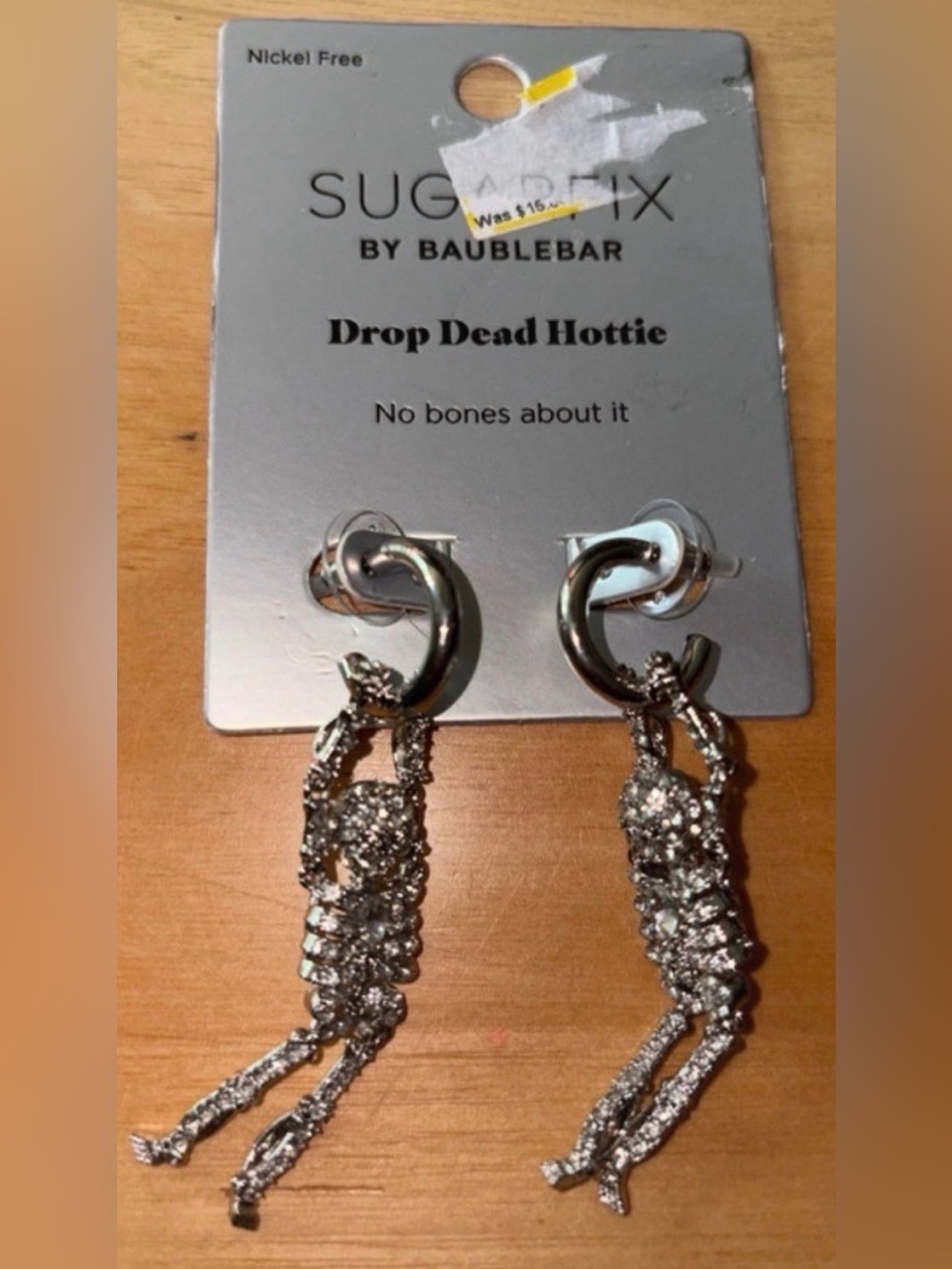 BAUBLEBAR Halloween Crystal-Studded Dangling Scary Skeleton Earrings NEW NWT